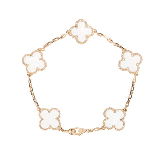 [Everoly JW]CLOVER 5 MOTIF ROCK CRYSTAL PINK GOLD BRACELET