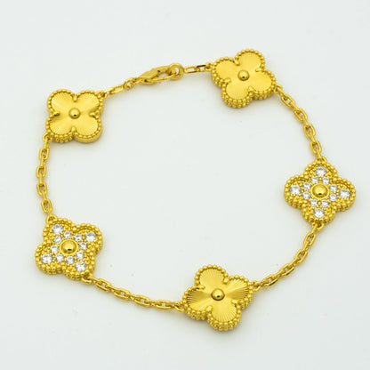 [Everoly JW]CLOVER BRACELET 5 MOTIFS GOLD DIAMOND