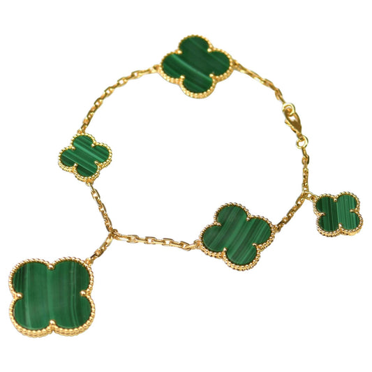 [Everoly JW]MAGIC CLOVER MALACHITE GOLD BRACELET 5 MOTIFS
