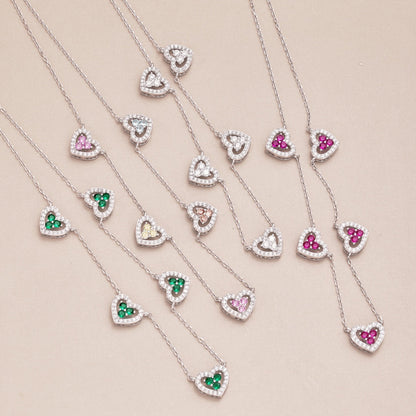 [Everoly JW]Sparkling Five Heart Necklace
