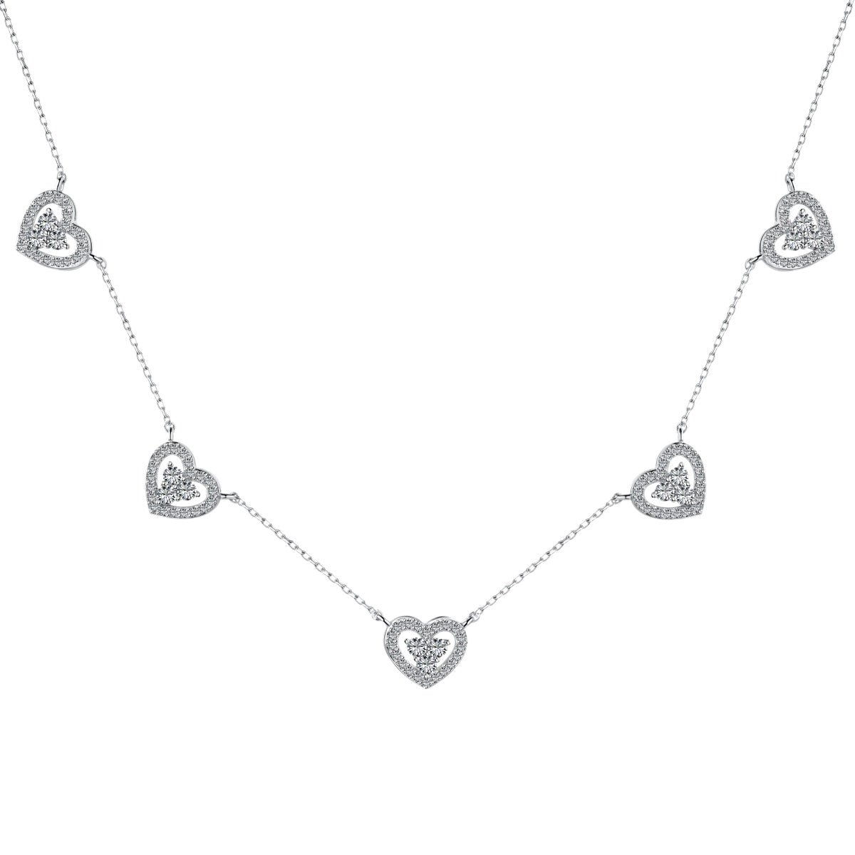 [Everoly JW]Sparkling Five Heart Necklace