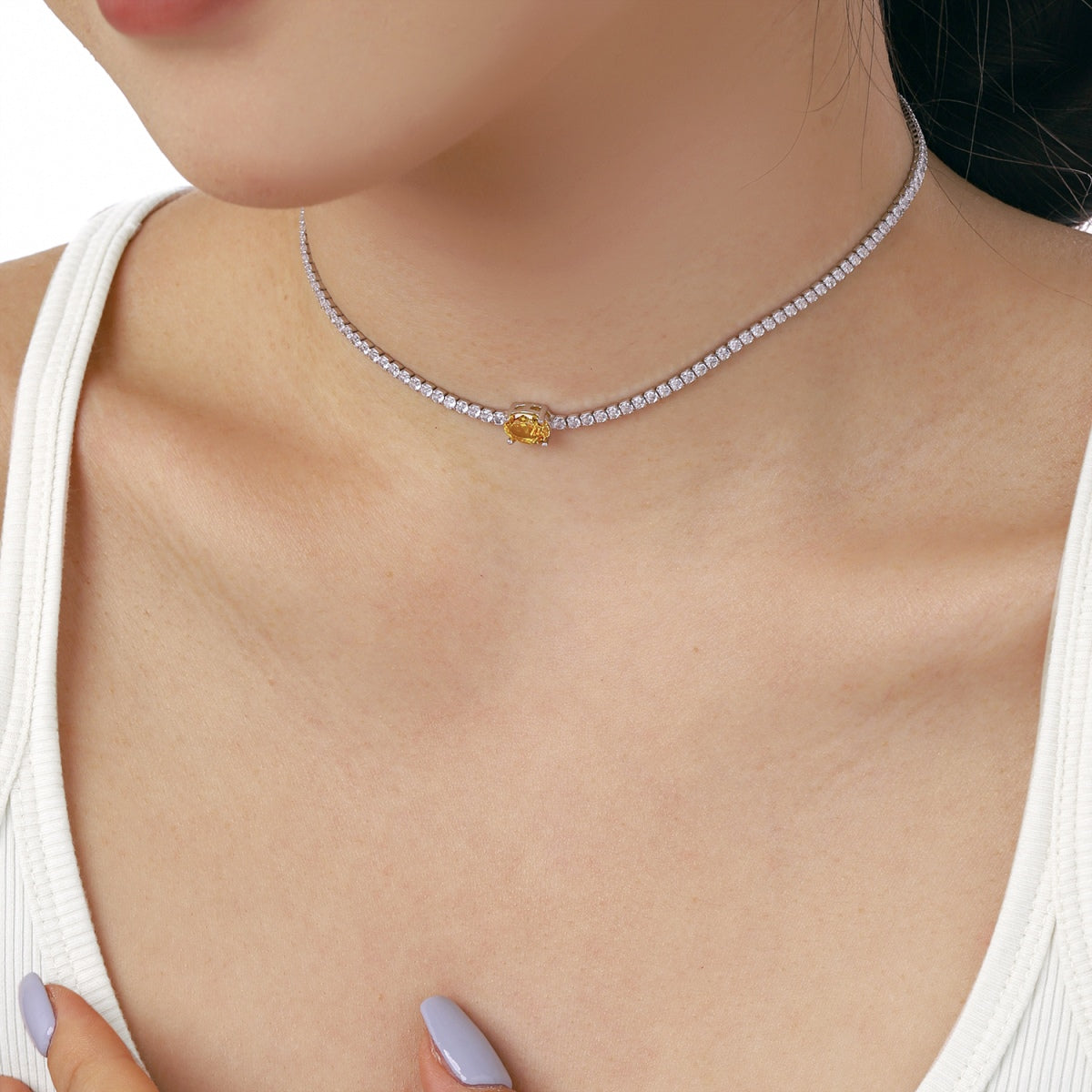 [Everoly JW]1.0 Carat Shining Oval Cut Necklace