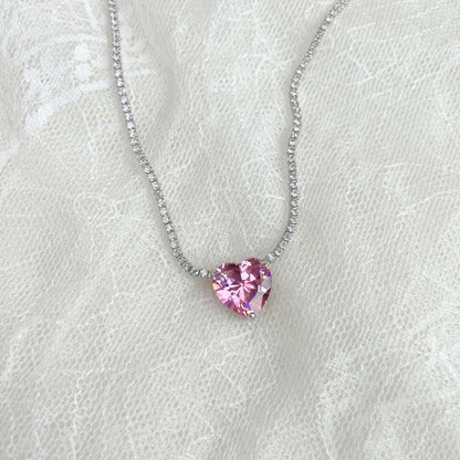 [Everoly JW]8.0 Carat Versatile Colorful Sweet Heart-Shaped Tennis Necklace