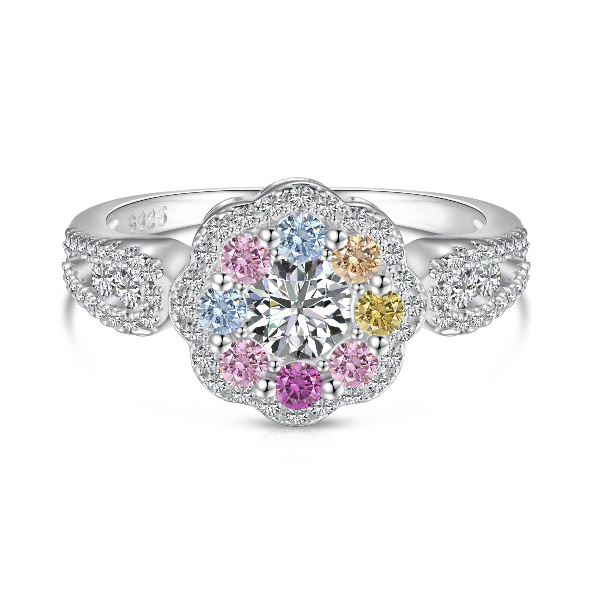 [Everoly JW]Delicate Colorful Round Cut Flower Shape Wedding Ring