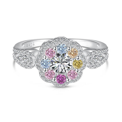 [Everoly JW]Delicate Colorful Round Cut Flower Shape Wedding Ring