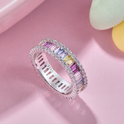[Everoly JW]Dainty Kaleidoscopic Emerald Cut Daily Ring