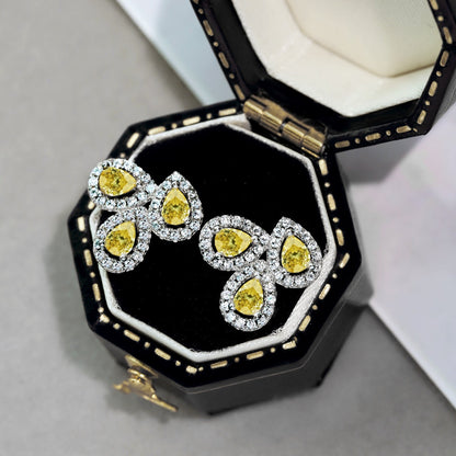 [Everoly JW]Ornate Flower Shape Pear Cut Lover Earrings