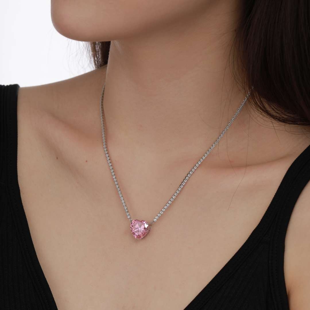 [Everoly JW]8.0 Carat Versatile Colorful Sweet Heart-Shaped Tennis Necklace