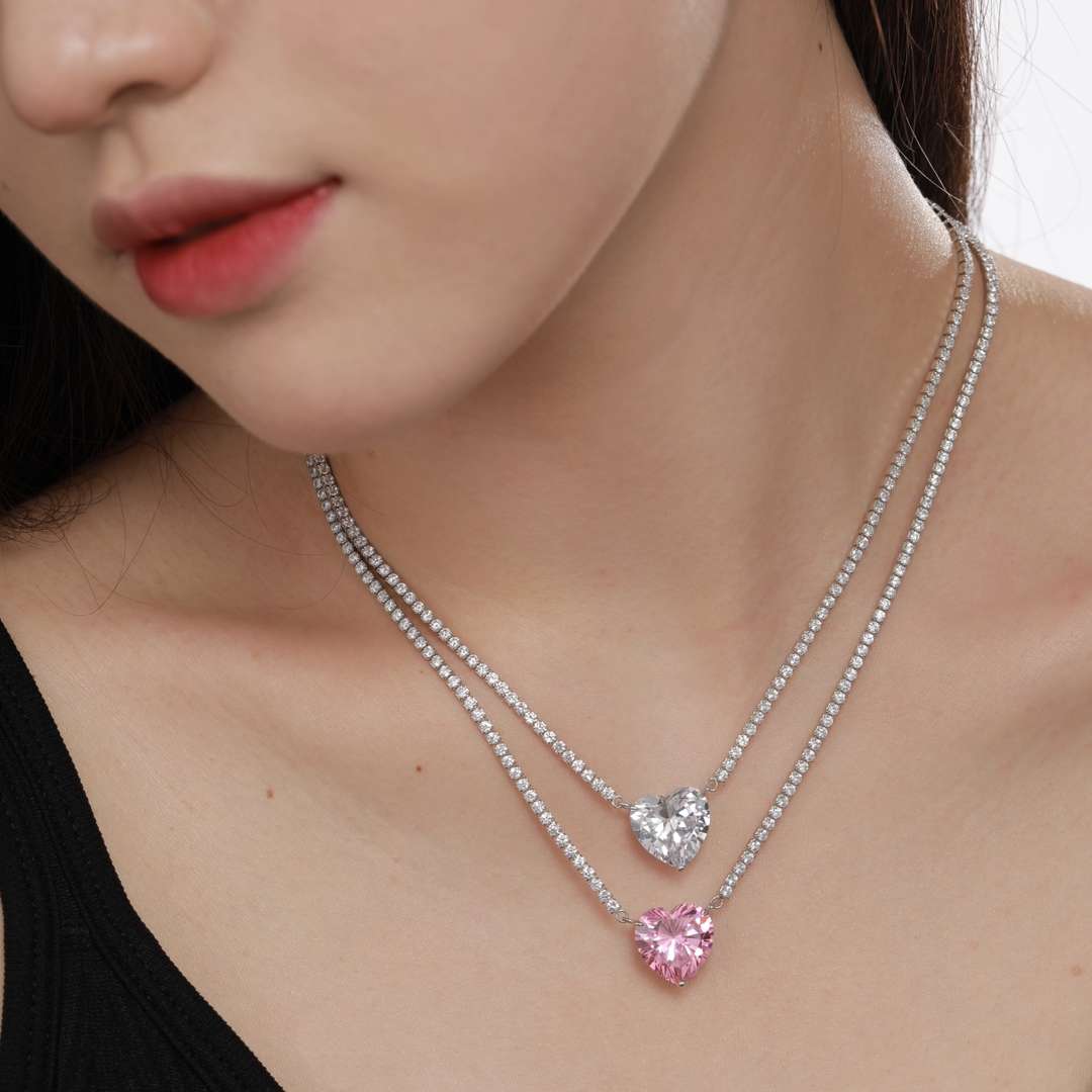 [Everoly JW]8.0 Carat Versatile Colorful Sweet Heart-Shaped Tennis Necklace