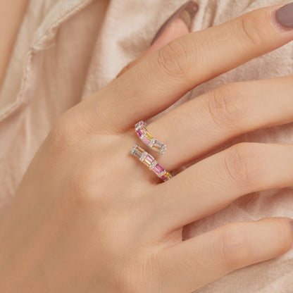 [Everoly JW]Charming Colorful Radiant Cut Adjustable Daily Ring