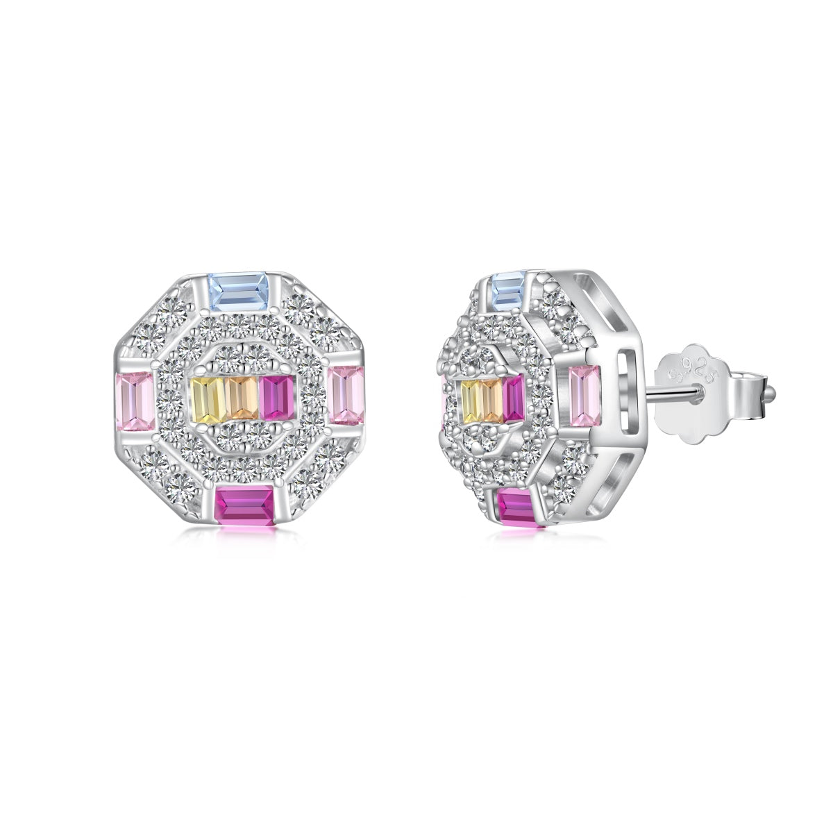 [Everoly JW]Ornate Colorful Octagon Shape Daily Earrings