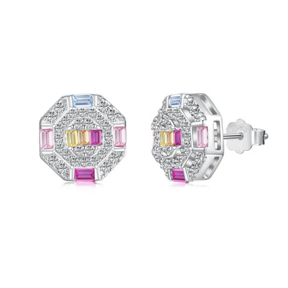 [Everoly JW]Ornate Colorful Octagon Shape Daily Earrings