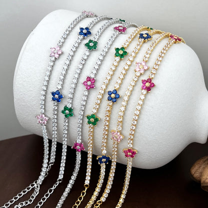 [Everoly JW]Sparkling Flower Shape Tennis Bracelet