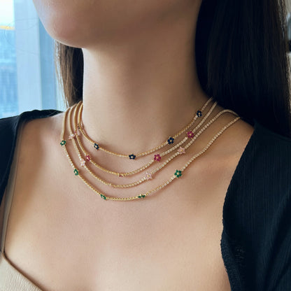[Everoly JW]Luxurious Colorful Flower Tennis Necklace