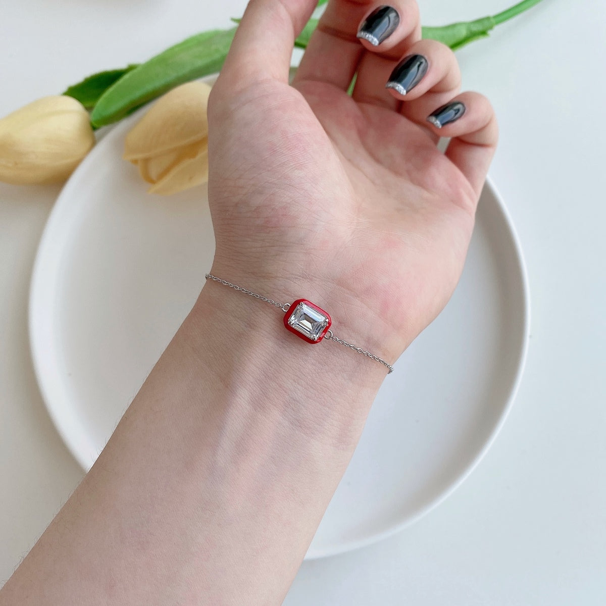 [Everoly JW]2.0 Carat Sparkling Colorful Emerald Cut Daily Bracelet