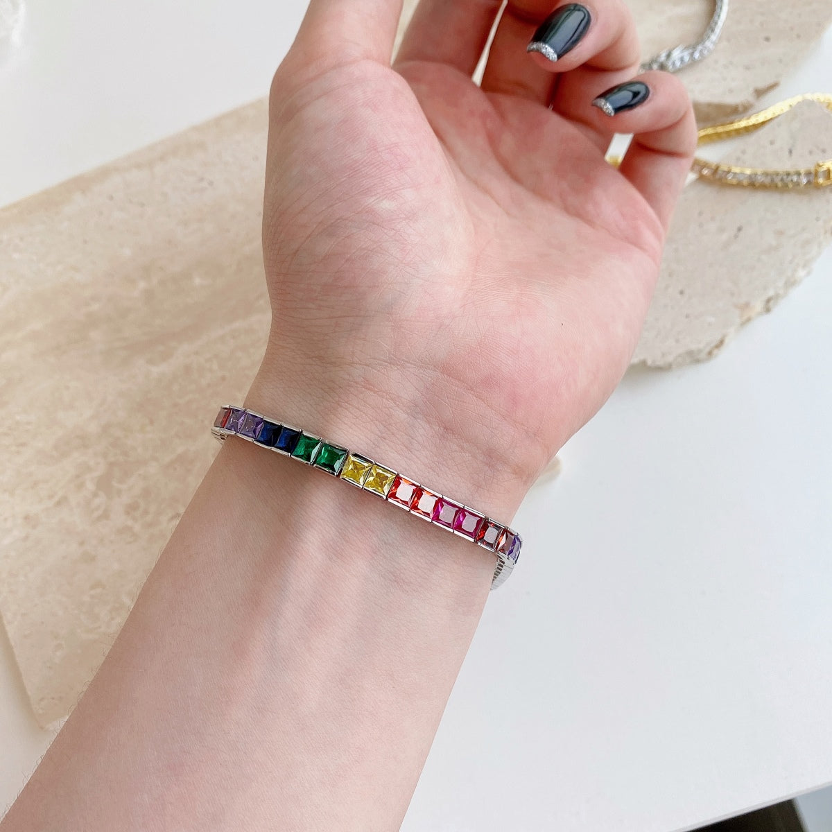 [Everoly JW]Radiant Colorful Princess Cut Tennis Bracelet