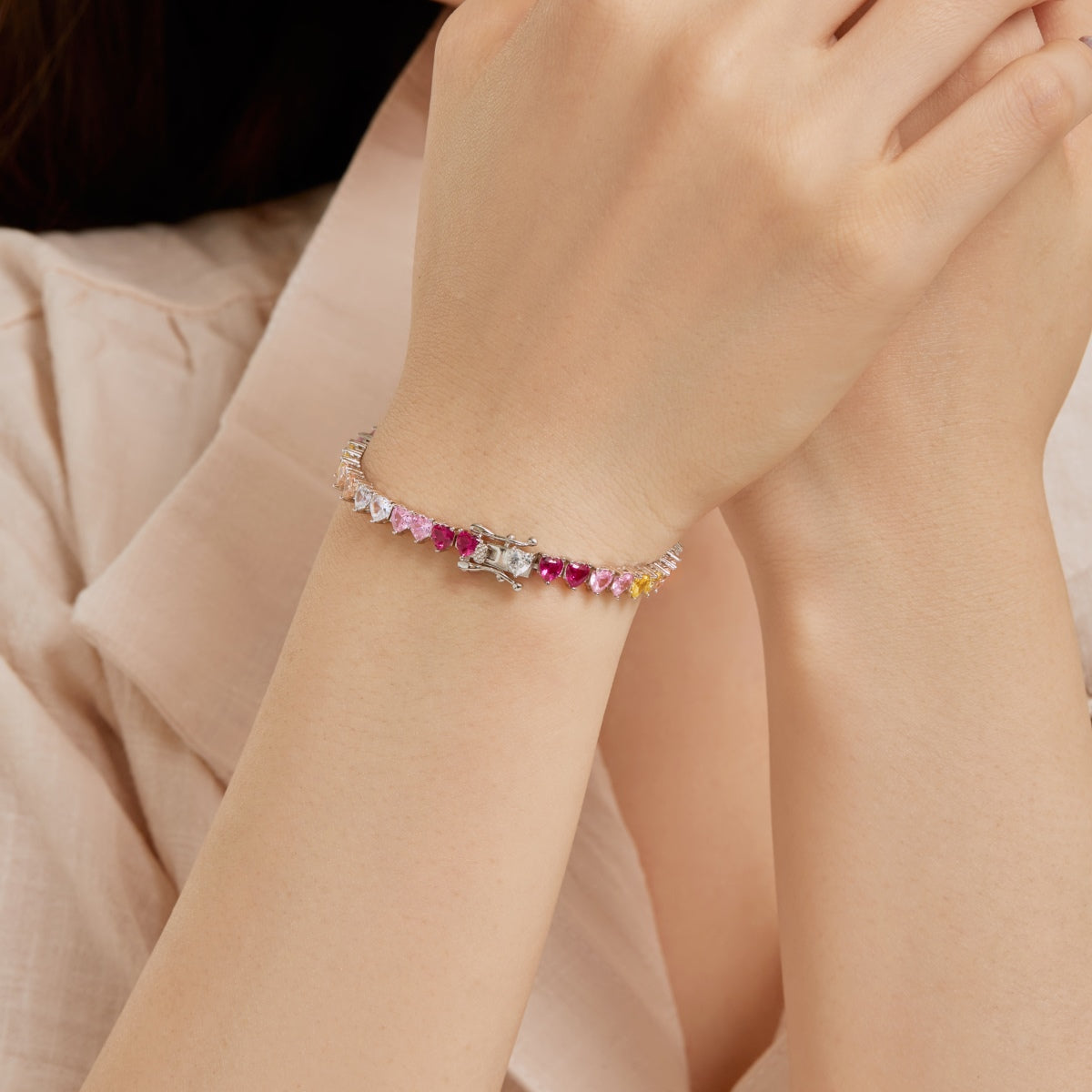 [Everoly JW]Luxurious Colorful Romantic Heart Shape Lover Bracelet