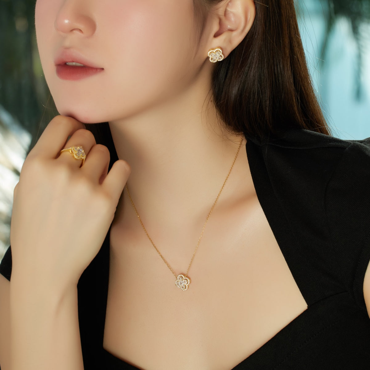[Everoly JW]Spliced Lucky Four-Leaf Clover Versatile Necklace