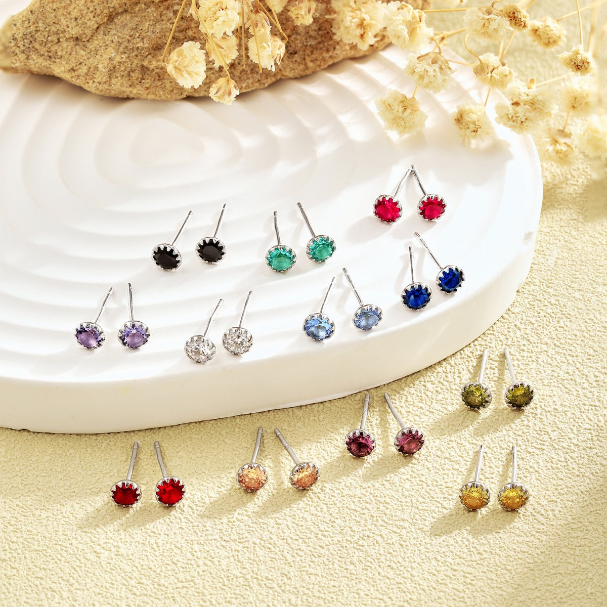 [Everoly JW]Sparkling Colorful Round Shape Earrings