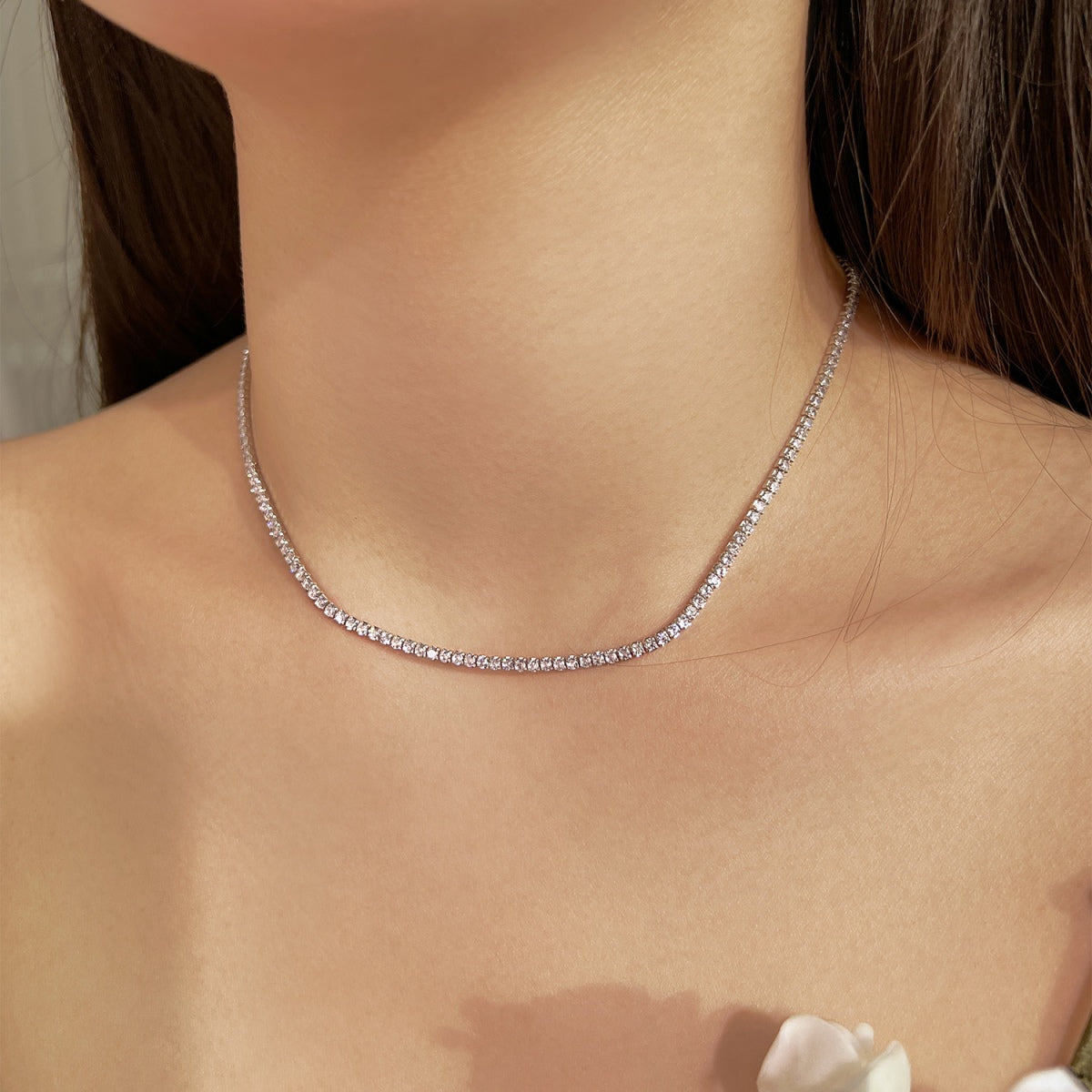 [Everoly JW]Delicate Round Shape Tennis Necklace