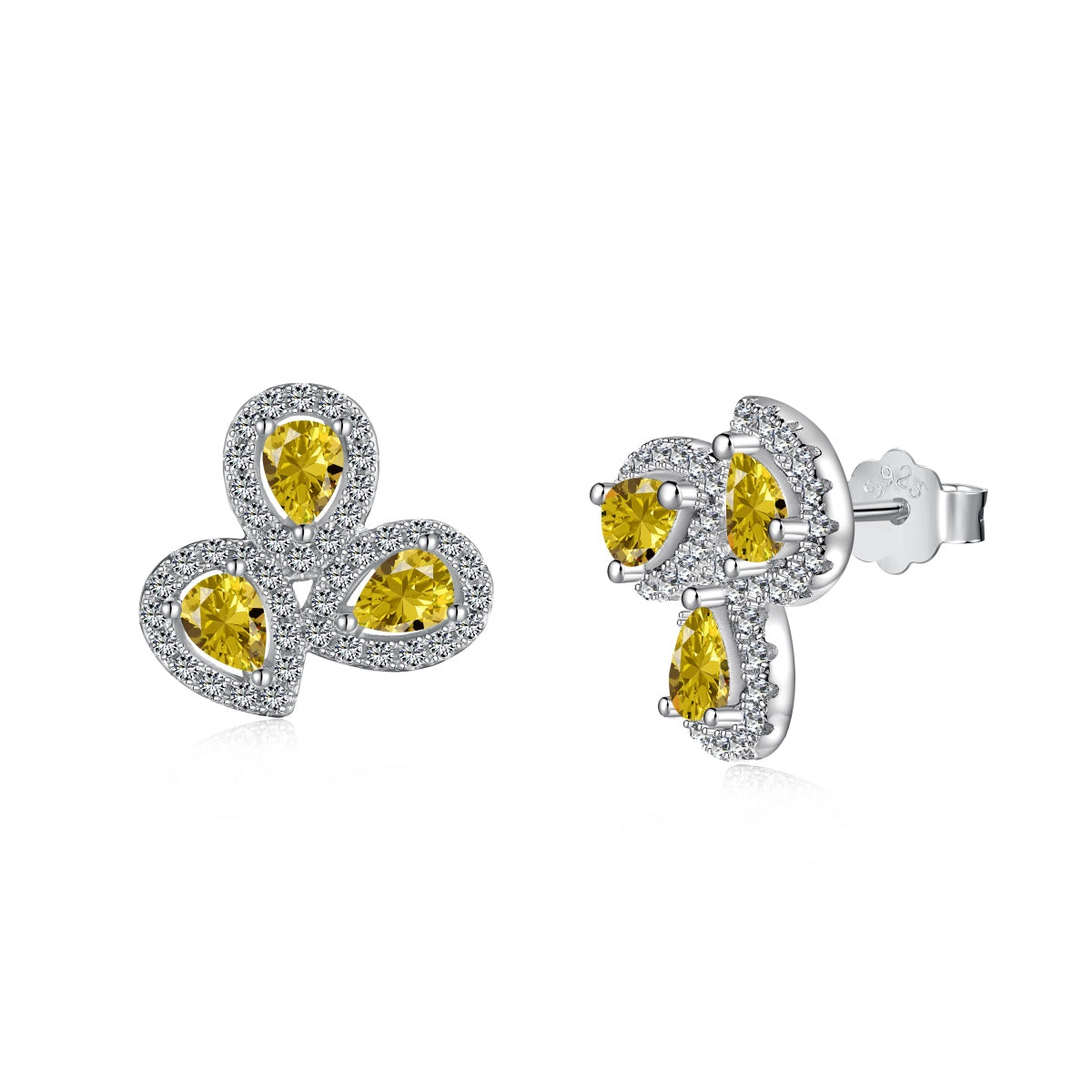 [Everoly JW]Ornate Flower Shape Pear Cut Lover Earrings
