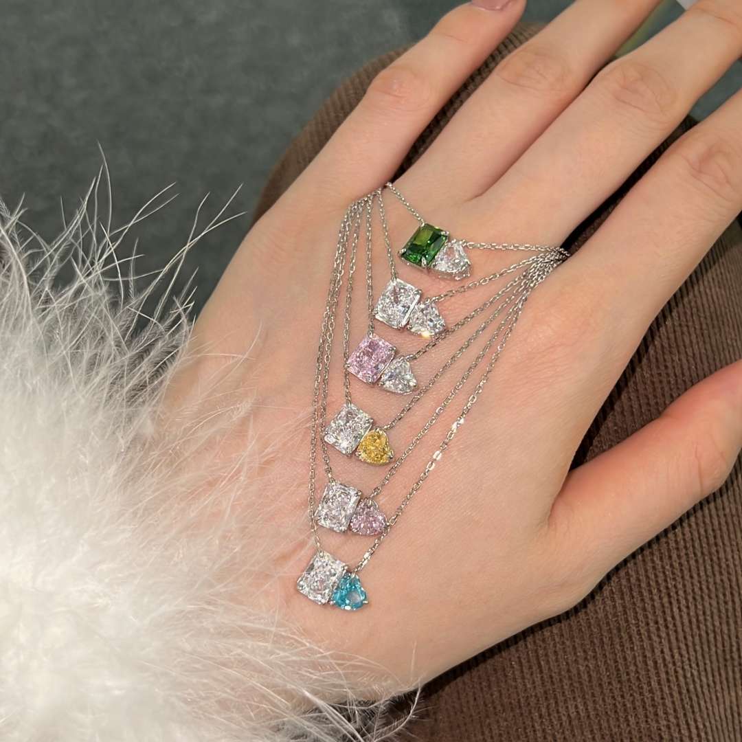 [Everoly JW]Dazzling Square & Heart Shape Necklace