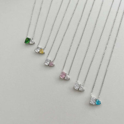 [Everoly JW]Dazzling Square & Heart Shape Necklace