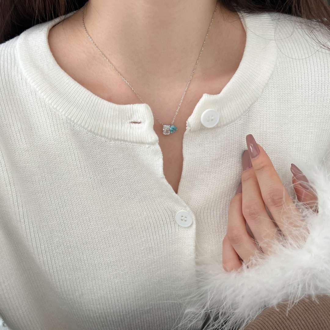 [Everoly JW]Dazzling Square & Heart Shape Necklace
