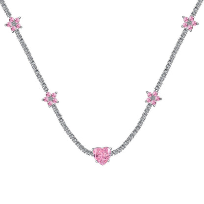 [Everoly JW]Dazzling Pink Heart Flower Necklace