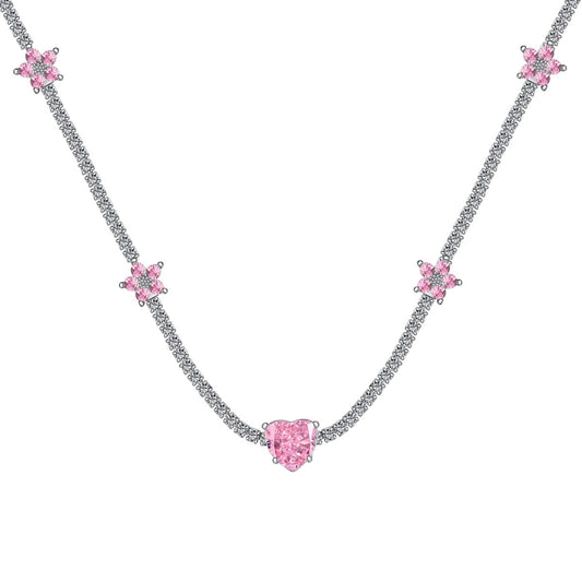 [Everoly JW]Dazzling Pink Heart Flower Necklace