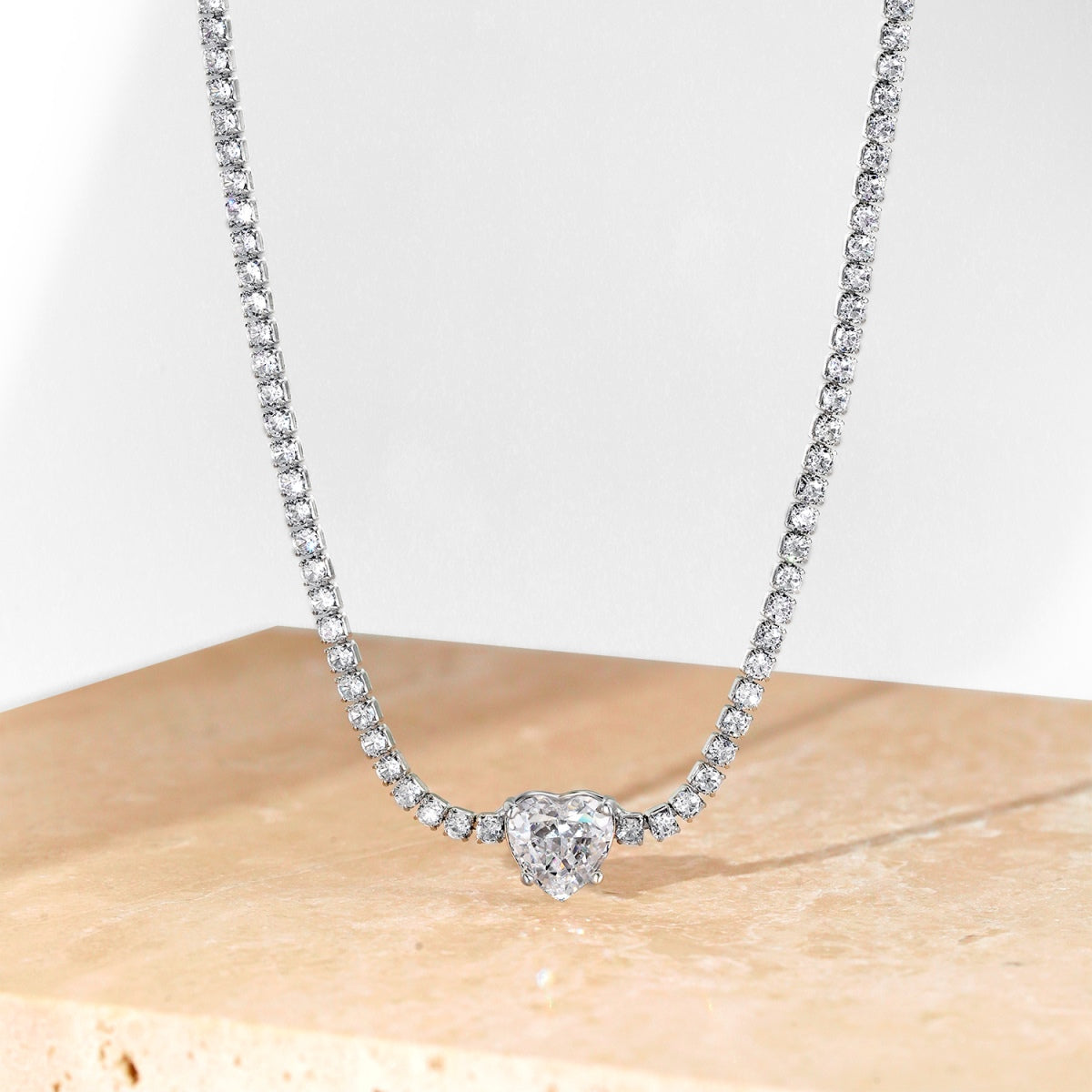 [Everoly JW]2.0 Carat Sparkling Tennis Heart Cut Necklace
