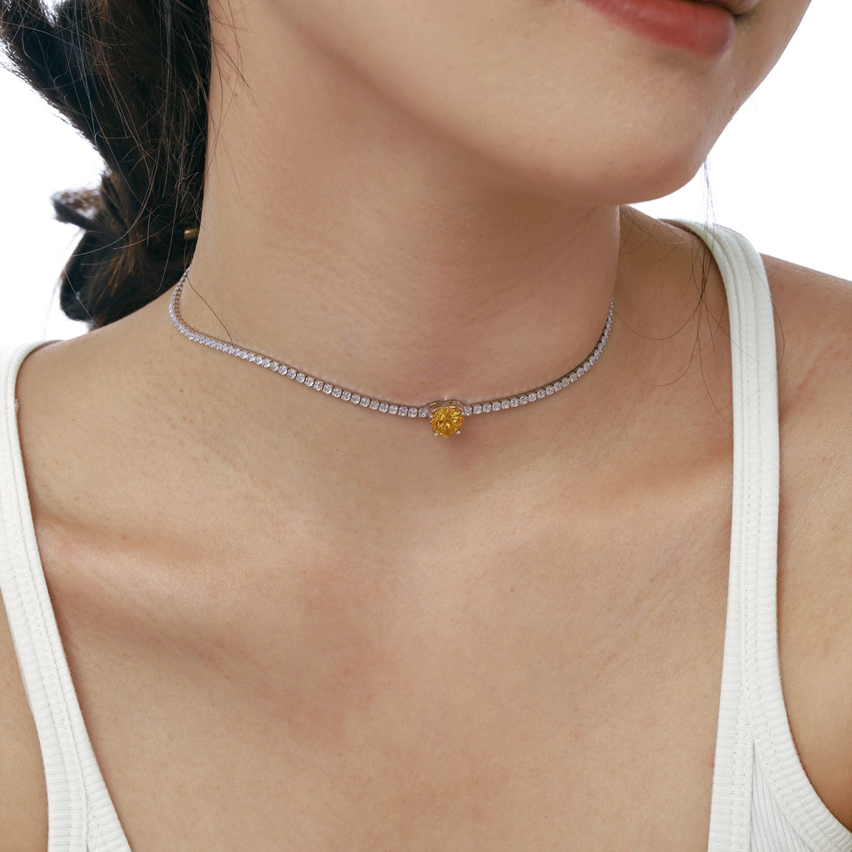 [Everoly JW]2.0 Carat Sparkling Tennis Heart Cut Necklace