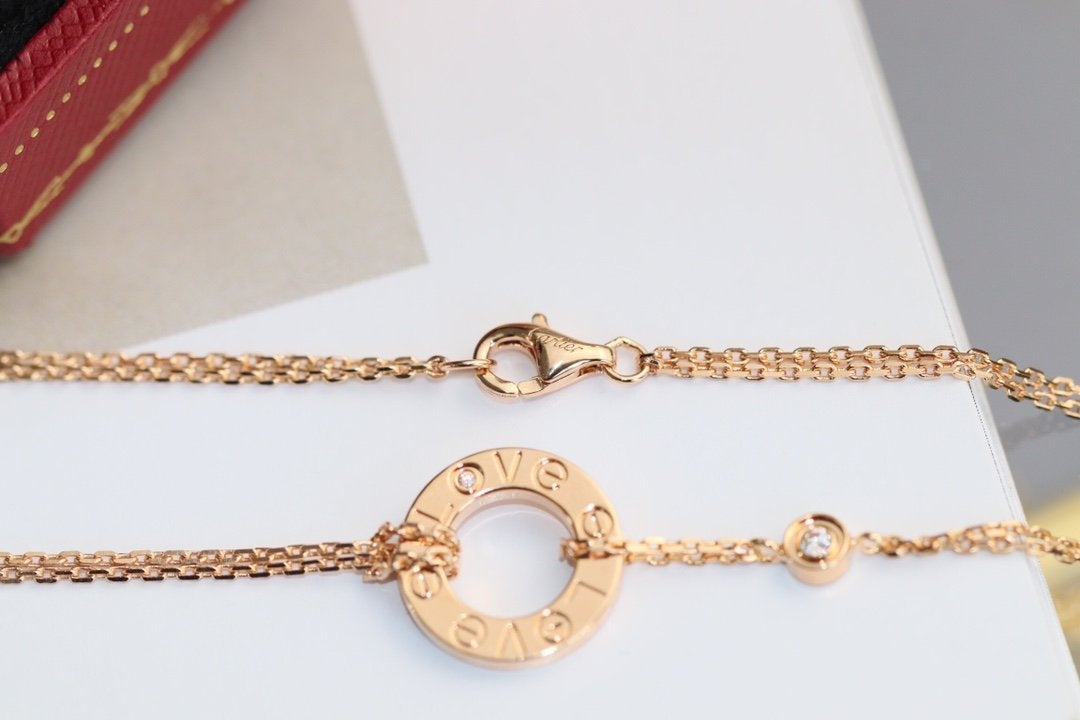 [Everoly JW]LOVE NECKLACE ADJUSTABLE ROSE GOLD 2 DIAMOND