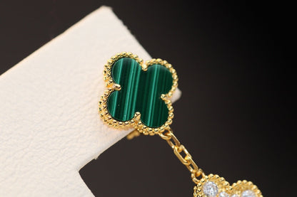 [Everoly JW]CLOVER EARRINGS GOLD MALACHITE DIAMOND 3 MOTIF