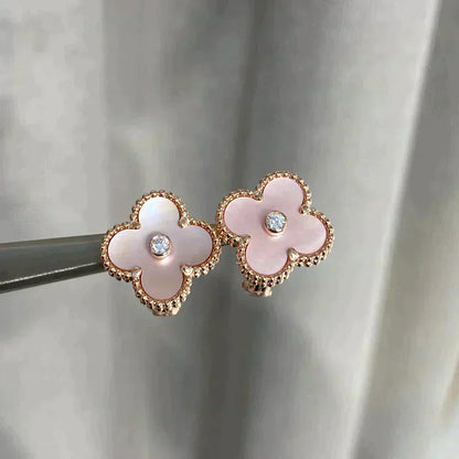 [Everoly JW]CLOVER MEDIUM 1 MOTIFS  PINK MOP DIAMOND EARRINGS