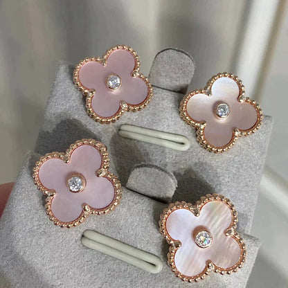 [Everoly JW]CLOVER MEDIUM 1 MOTIFS  PINK MOP DIAMOND EARRINGS