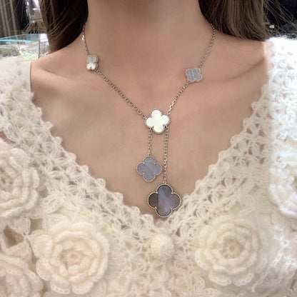 [Everoly JW]CLOVER MOP CHALCEDONY NECKLACE SILVER 6 MOTIF