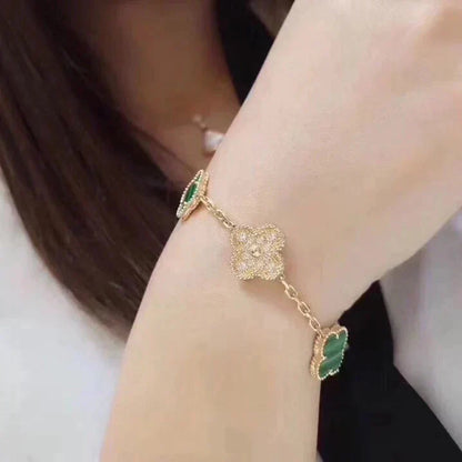 [Everoly JW]CLOVER  5 MOTIF MALACHITE DIAMOND BRACELET