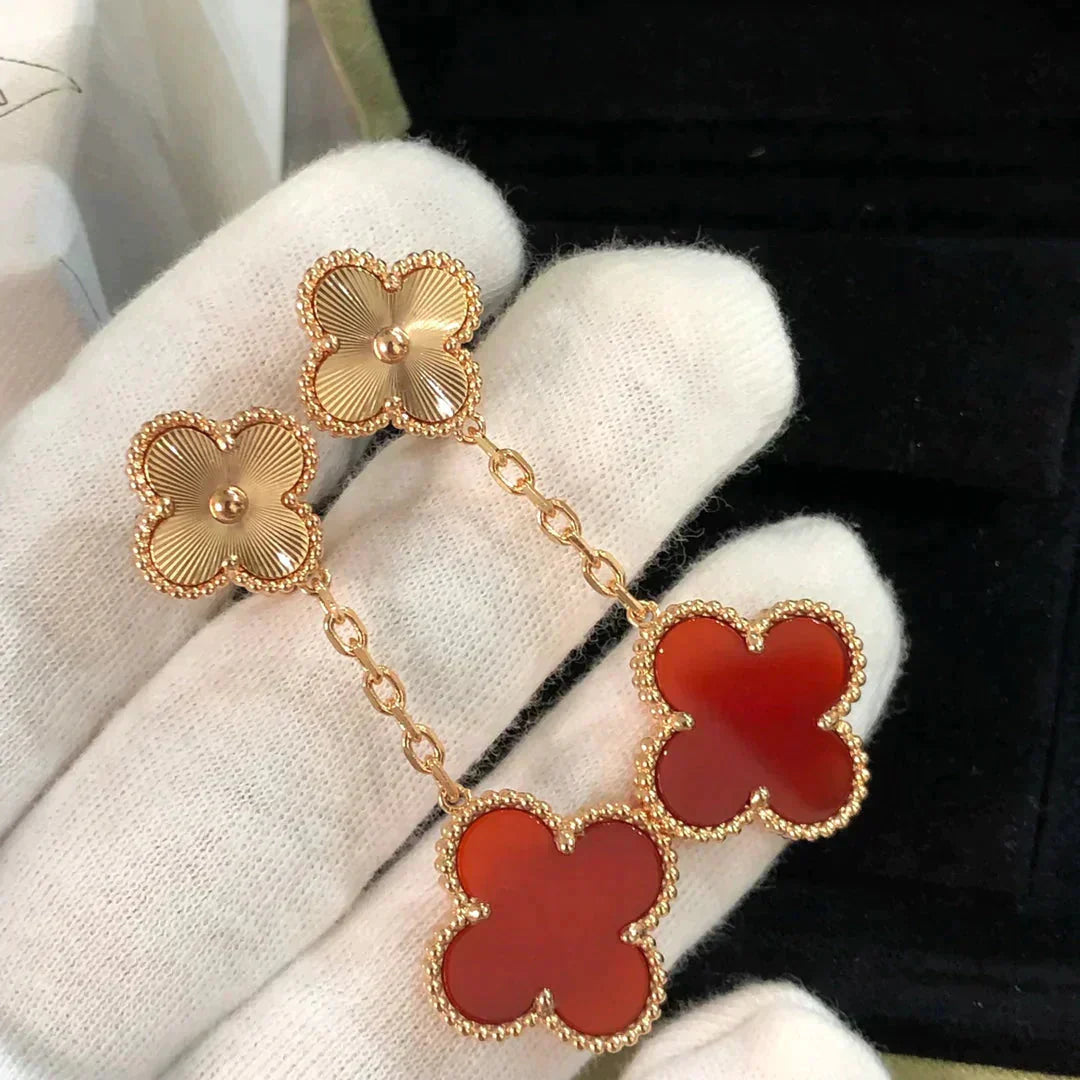 [Everoly JW]CLOVER 2 MOTIF  LASER CARNELIAN EARRINGS