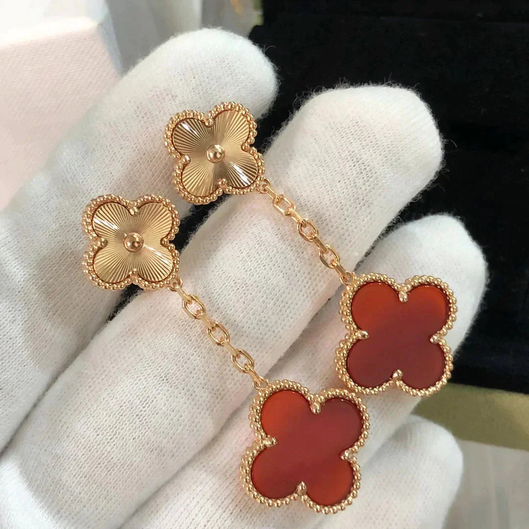 [Everoly JW]CLOVER 2 MOTIF  LASER CARNELIAN EARRINGS