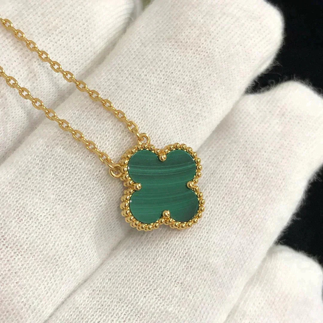 [Everoly JW]CLOVER 15MM MALACHITE SINGLE FLOWER  NECKLACE