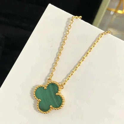 [Everoly JW]CLOVER 15MM MALACHITE SINGLE FLOWER  NECKLACE