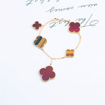 [Everoly JW]CLOVER BRACELET 5 MOTIFS CARNELIAN TIGER EYE