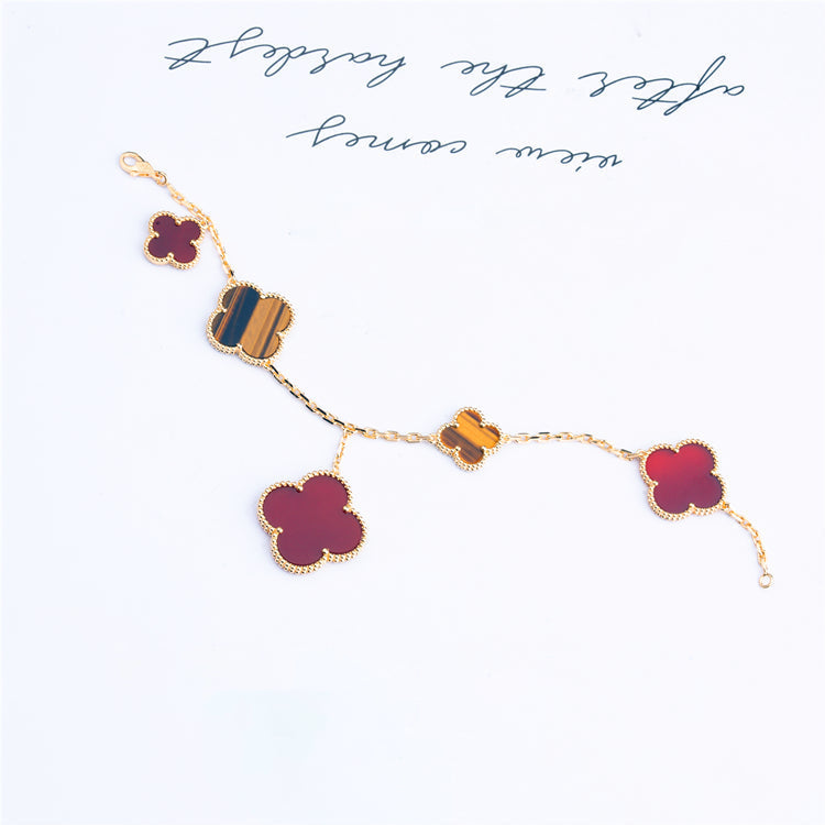 [Everoly JW]CLOVER BRACELET 5 MOTIFS CARNELIAN TIGER EYE