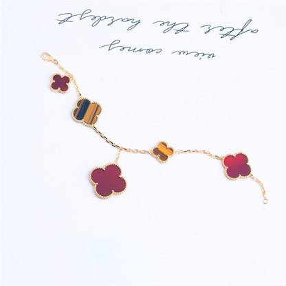 [Everoly JW]CLOVER BRACELET 5 MOTIFS CARNELIAN TIGER EYE