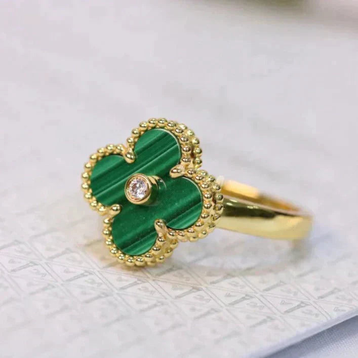 [Everoly JW]CLOVER MALACHITE RING GOLD DIAMOND