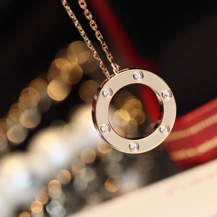 [Everoly JW]LOVE NECKLACE 16MM 6 DIAMONDS PINK GOLD