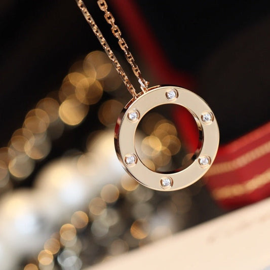 [Everoly JW]LOVE NECKLACE 16MM 6 DIAMONDS PINK GOLD