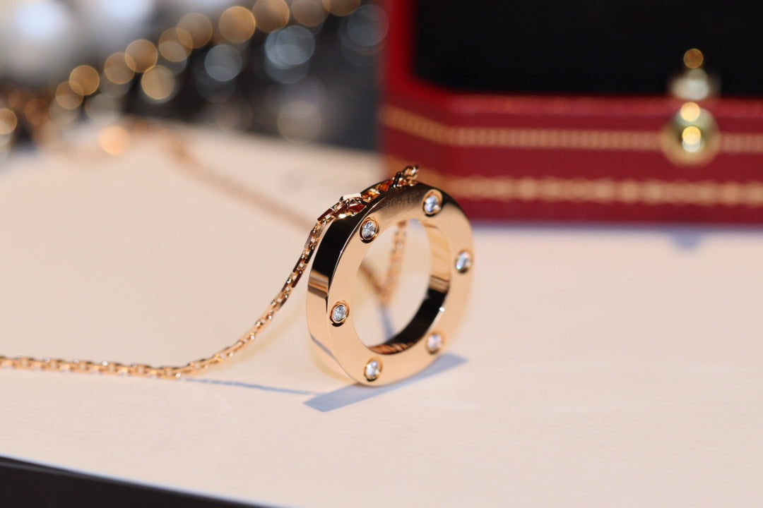 [Everoly JW]LOVE NECKLACE 16MM 6 DIAMONDS PINK GOLD