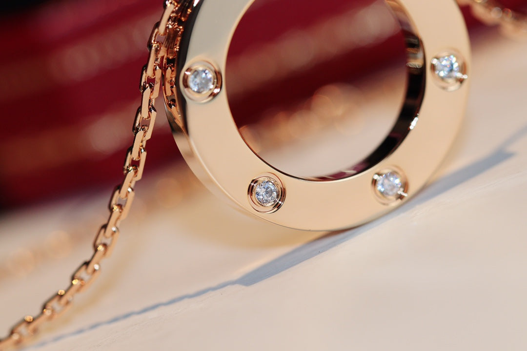 [Everoly JW]LOVE NECKLACE 16MM 6 DIAMONDS PINK GOLD